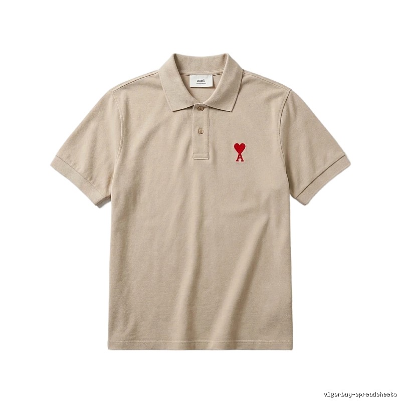 AMI Love Minimalist Style Beige Polo Shirt