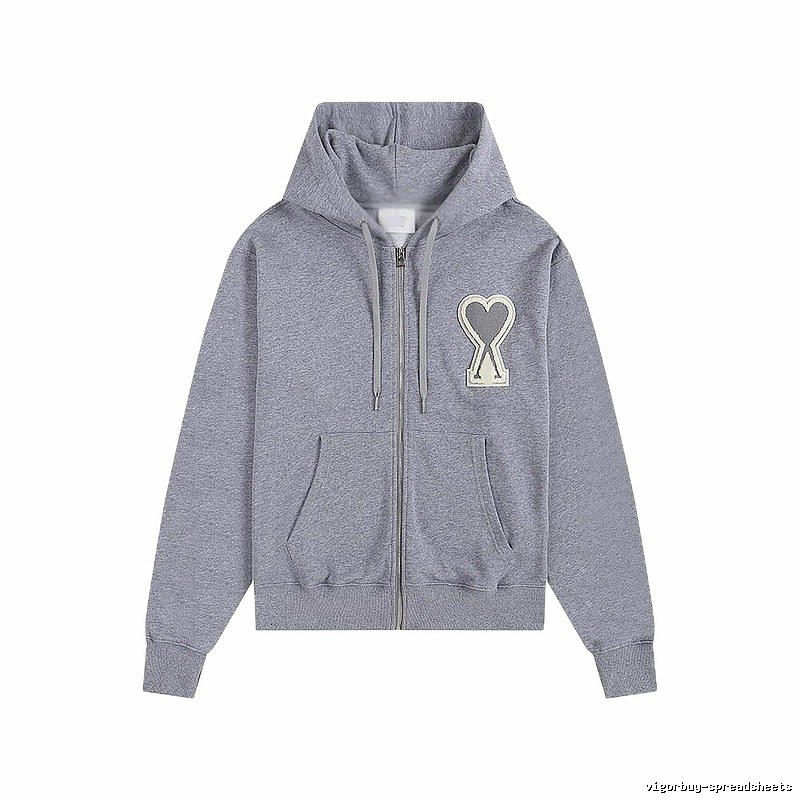 AMI Love Series Grey Zip-Up Hoodie