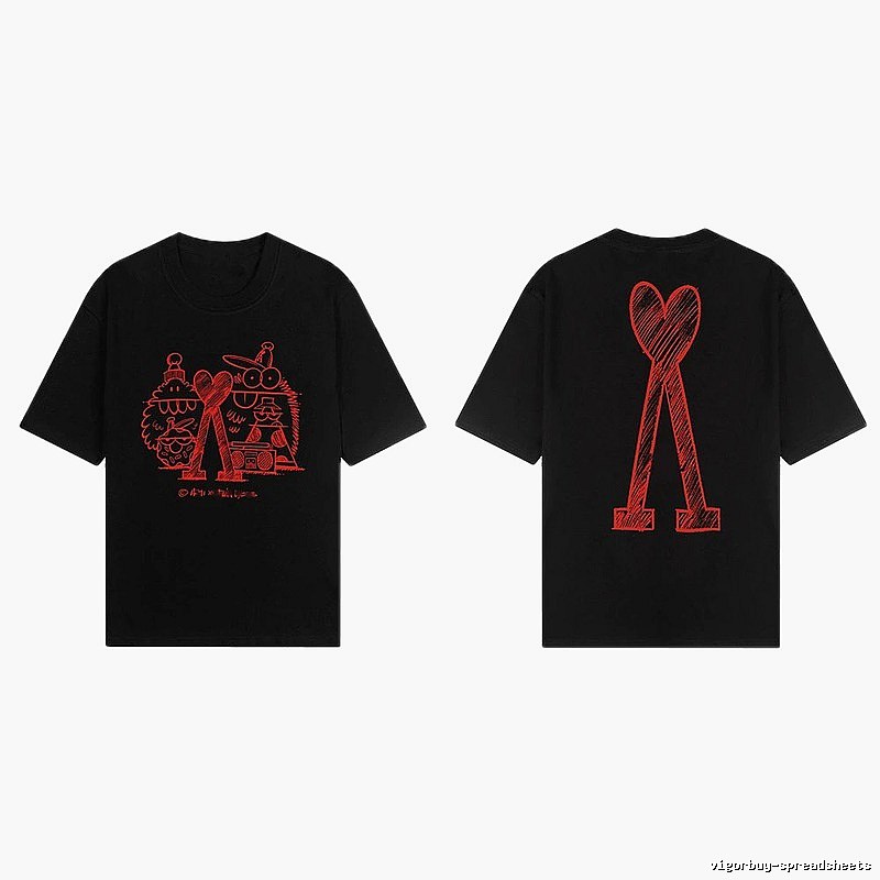 AMI red graffiti-style short-sleeve shirt