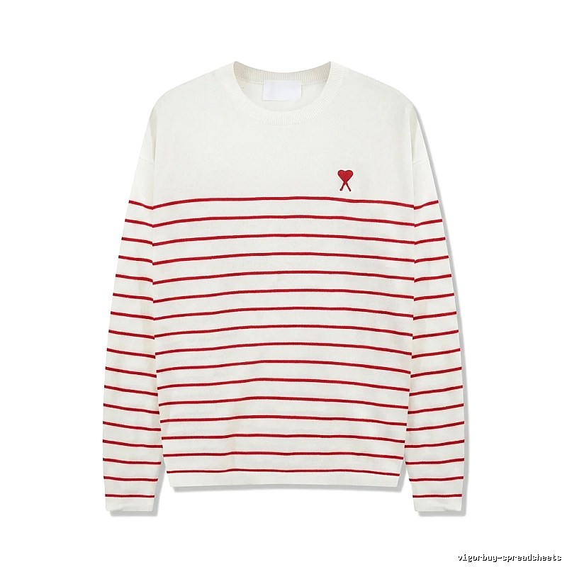 AMI Stripe Heart White Sweater