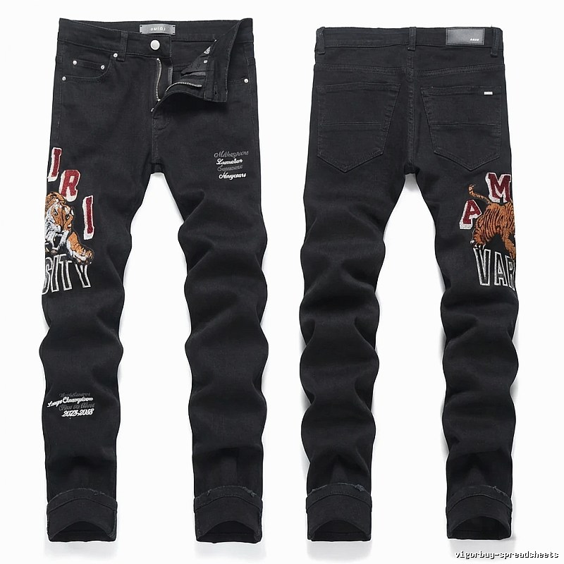 AMIRI Tiger Embroidery Trendy and Cool Style Black Pants