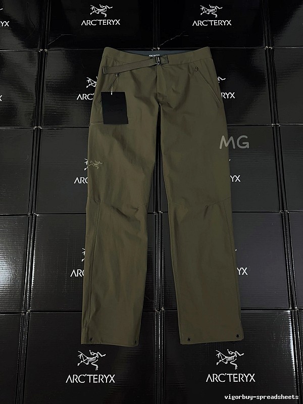 Arc'teryx Olive Technical Straight Pants with clean outdoor profile and subtle performance logo