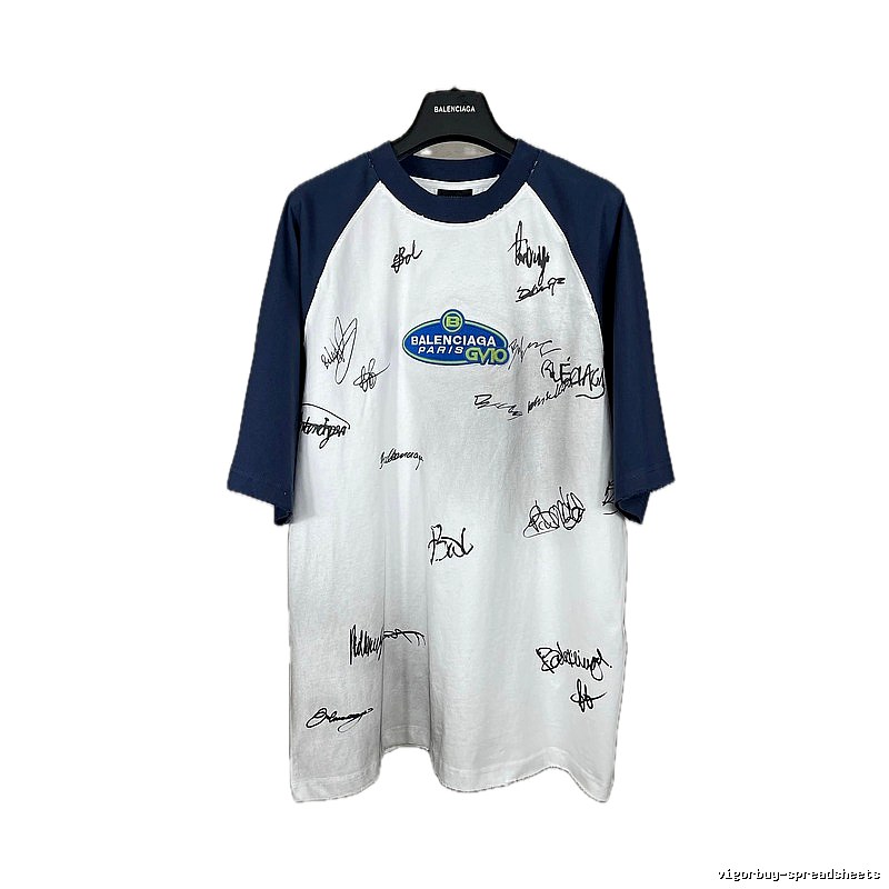 Balenciaga Blue and White Signature Style T-shirt