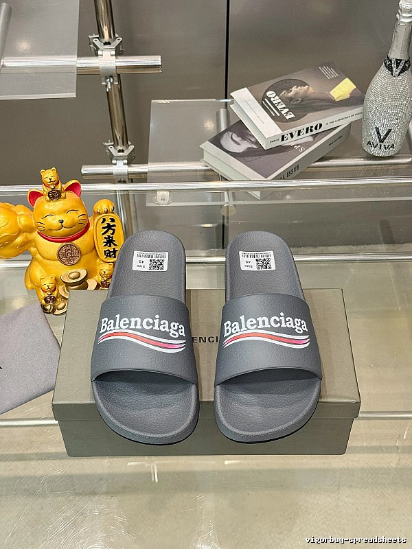 Balenciaga Casual Color Stripe Gray Slide Slippers