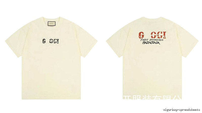 Balenciaga Co-branded Distressed-style Off-white Short Sleeve T-Shirt