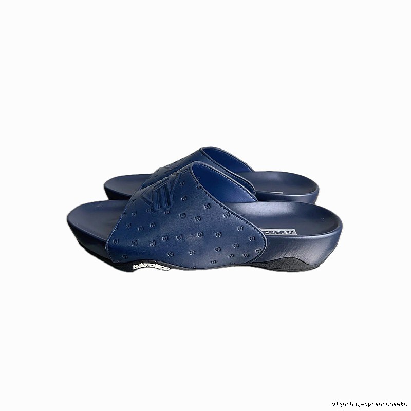 Balenciaga Monogram Streetwear Style Dark Blue Slippers