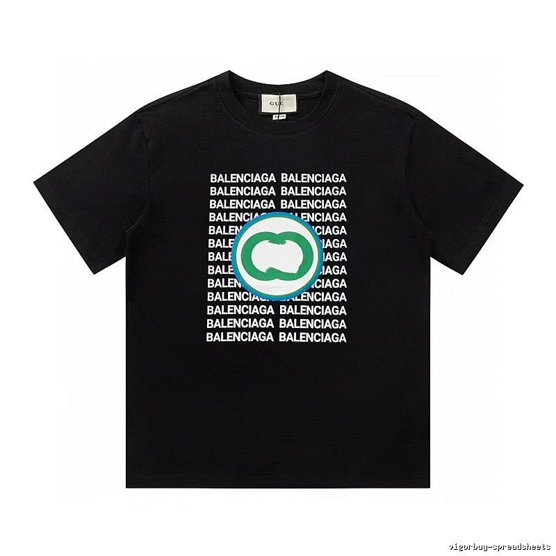 Balenciaga Trendy All-over Print Black Short-sleeve T-shirt