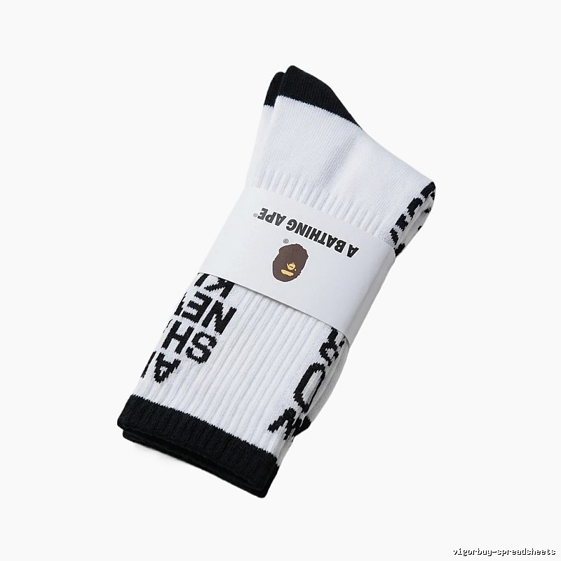 Bape Letter Trend Brand White Socks