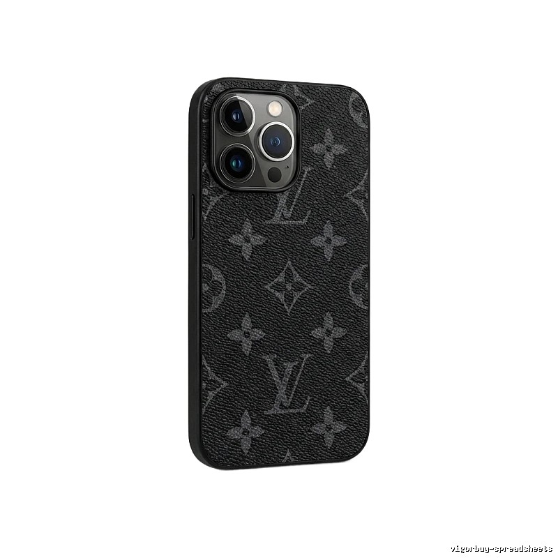 Black iPhone case with LV monogram pattern