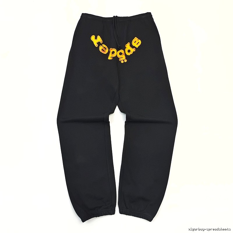 Bold Yellow Wordmark Graphics And Cuffed Hems Black Sp5der Logo Sweatpants