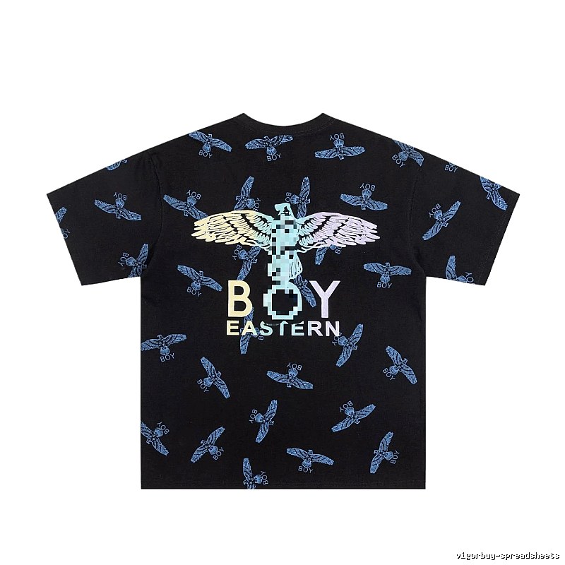 BOY All-over Flying Eagle Print Streetwear Style Black Short-sleeve T-shirt