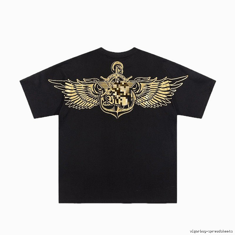 BOY Gold Foil Wings Street Style Black Short Sleeve T-shirt