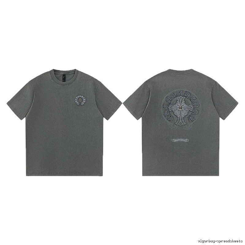 Chrome Hearts Cross Embroidered High Street Dark Grey Short-sleeve T-Shirt
