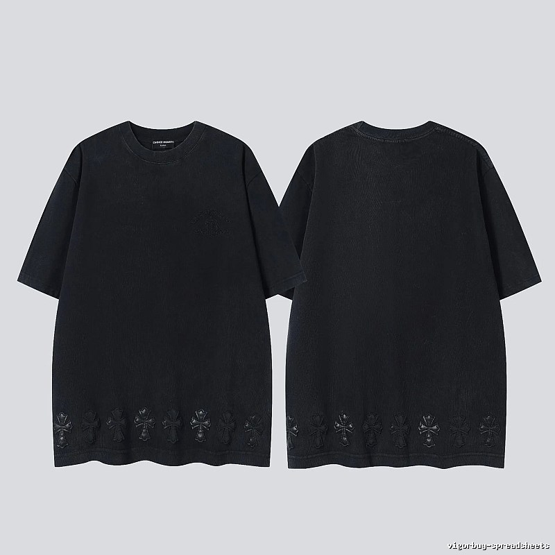 Chrome Hearts Cross Leather Patch Vintage Black Short-sleeve T-shirt