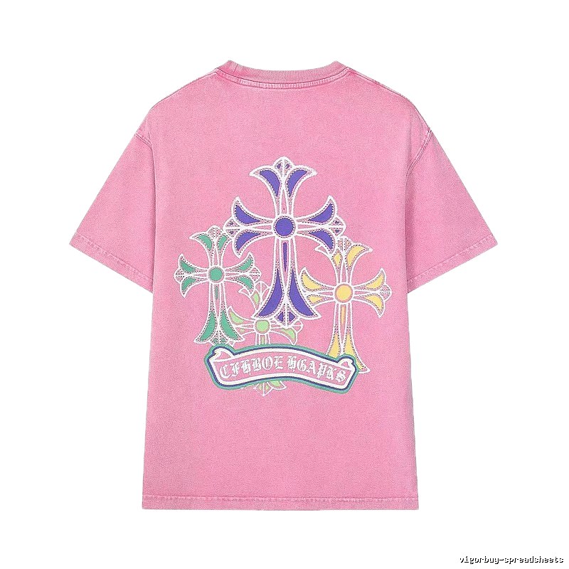 Chrome Hearts Cross Print Vintage-style Pink T-Shirt