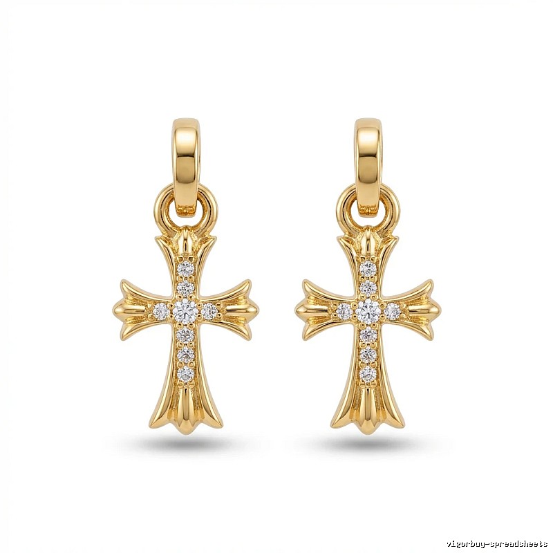 Chrome Hearts Cross Trendy and Cool Style Gold Earrings