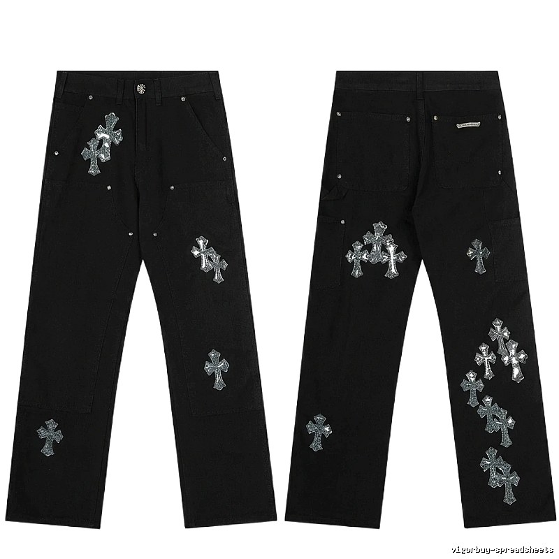 Chrome Hearts Cross Trendy Cool Black Pants