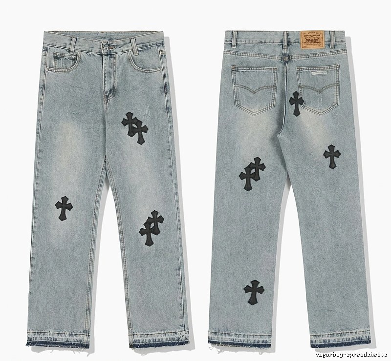 Chrome Hearts denim-style light blue jeans