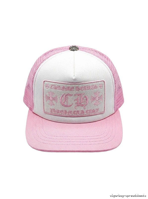 Chrome Hearts Pink and White Patchwork Trendy Hat