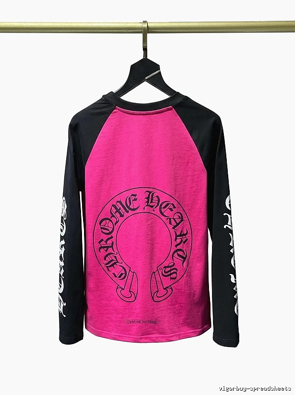 Chrome Hearts retro style pink and black color-blocking long-sleeve shirt