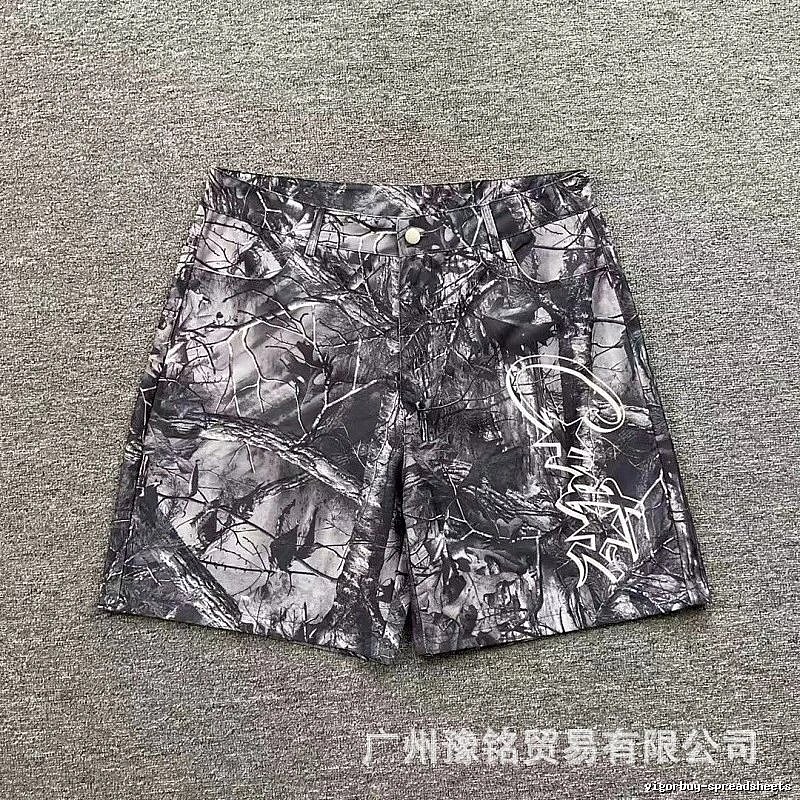 Corteiz Street Style Black and Grey Tree Grain Camouflage Shorts