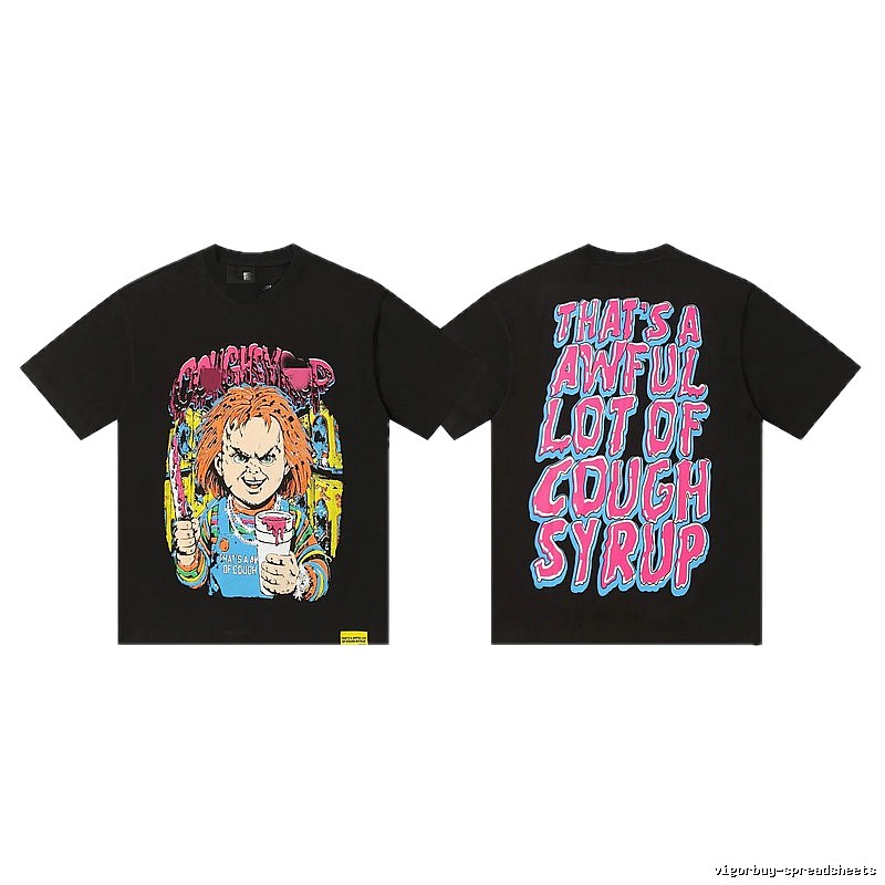 COUGH SYRUP Chucky Print Street Style Black T-shirt
