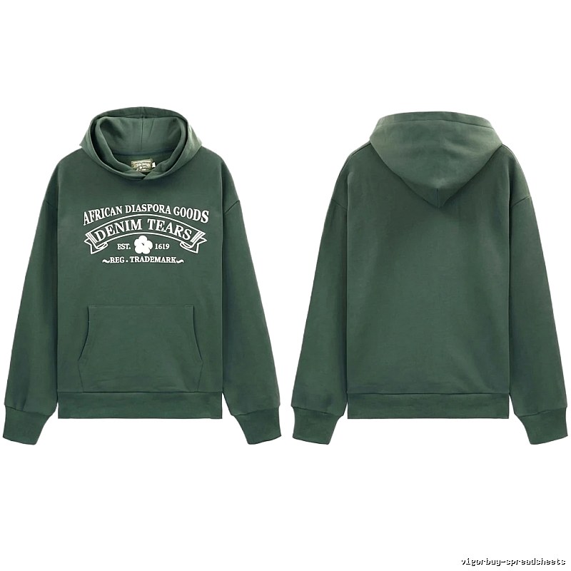 DENIM TEARS retro-style dark green hoodie