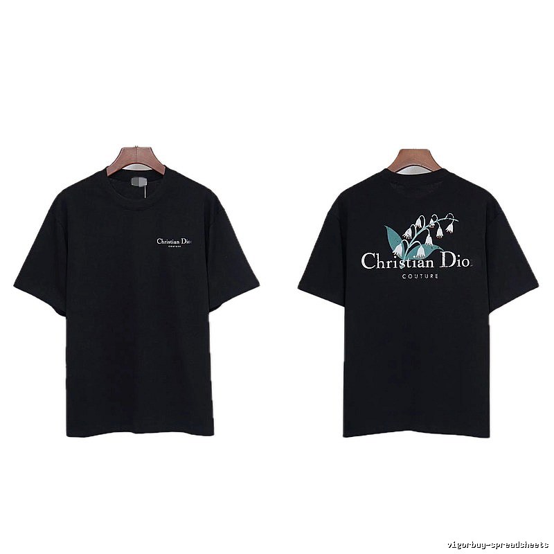 Dior Casual Black T-Shirt with Lily of the Valley Print