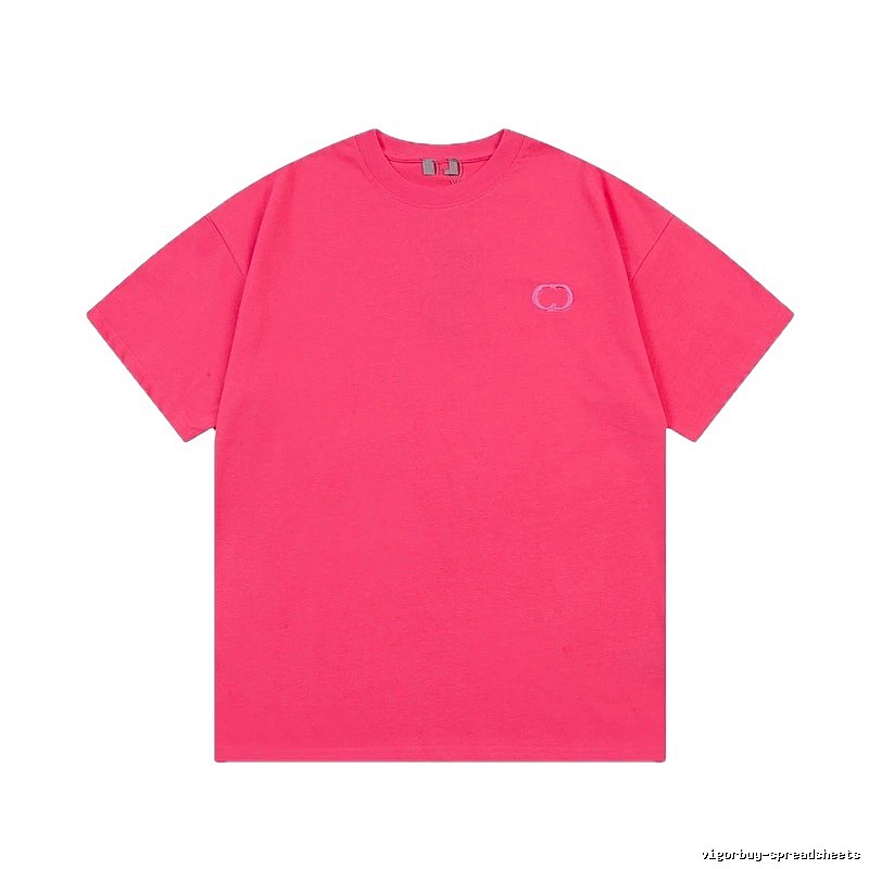 Dior Embroidery Collection Minimalist Style Dragon Fruit Pink Short-sleeve T-shirt
