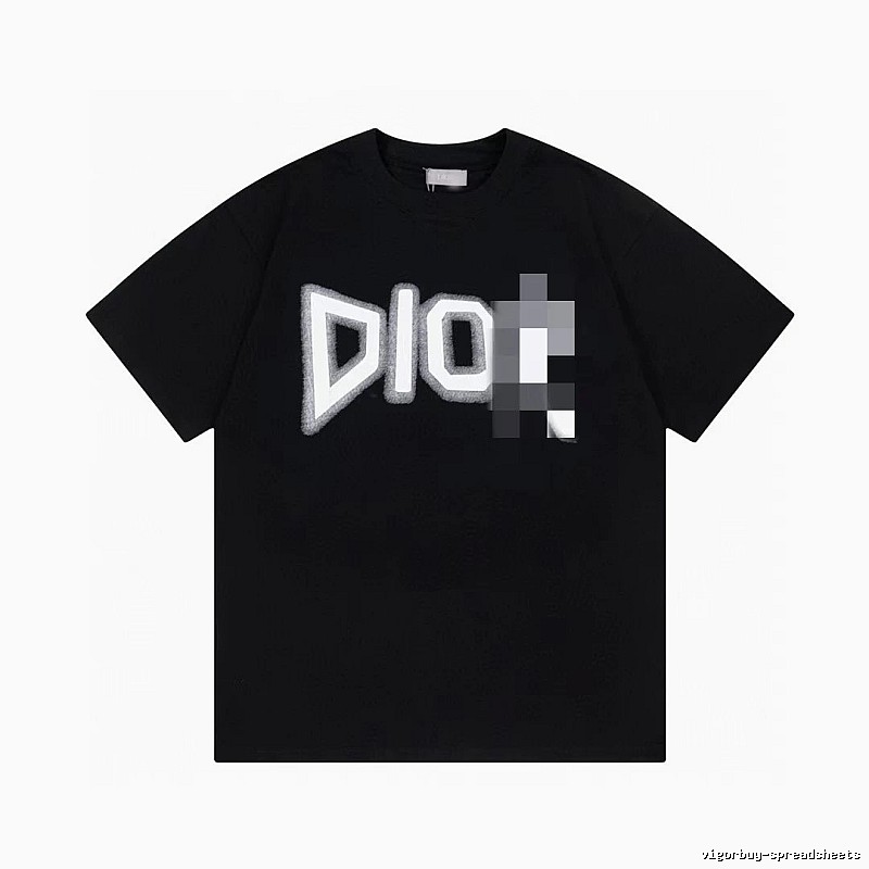 Dior Flocked Letter Street Style Black T-Shirt