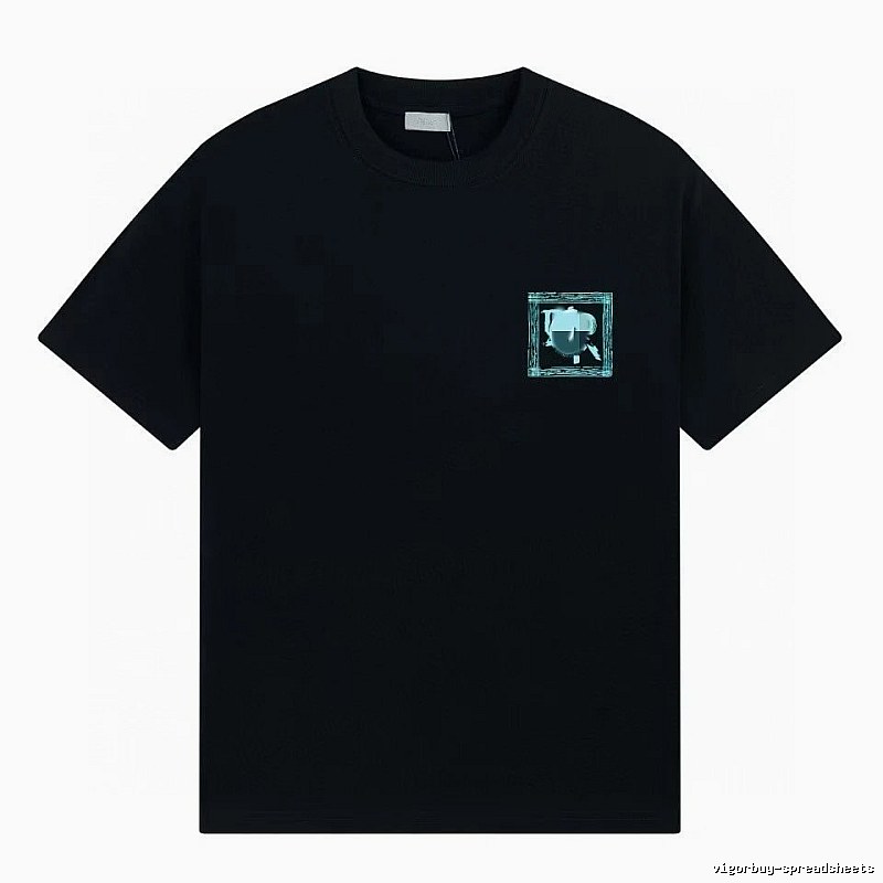 Dior Frame Print Trendy Style Black Short-sleeve T-shirt