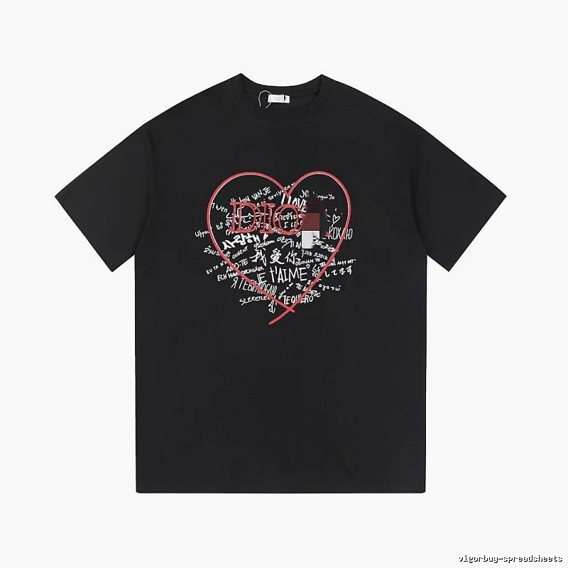 Dior Heart Graffiti Trendy Style Black T-Shirt