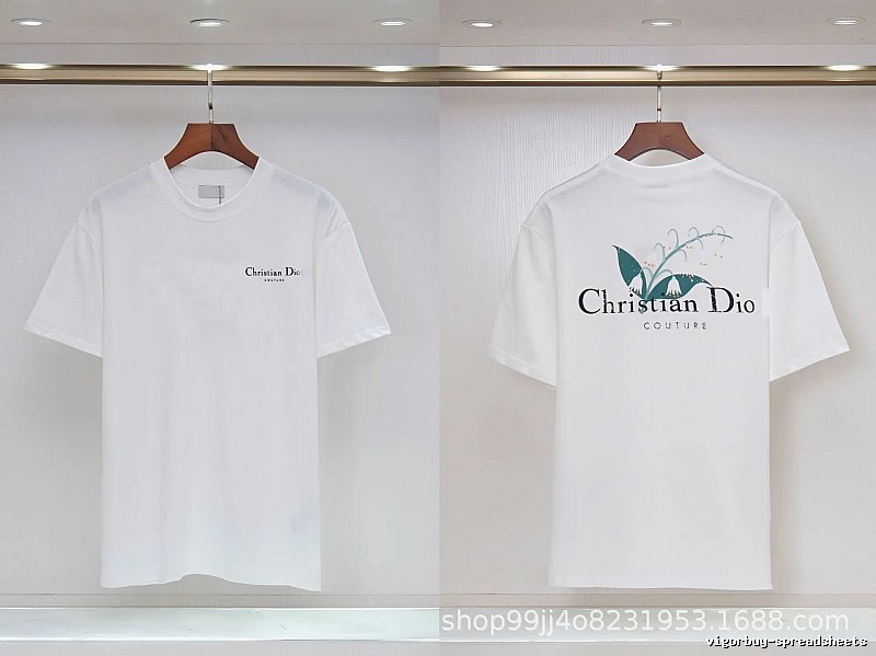 Dior Lily of the Valley Collection Casual Style White T-Shirt