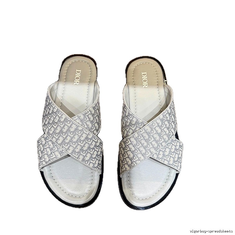 Dior Monogram Light Luxury Style Light Gray Slides