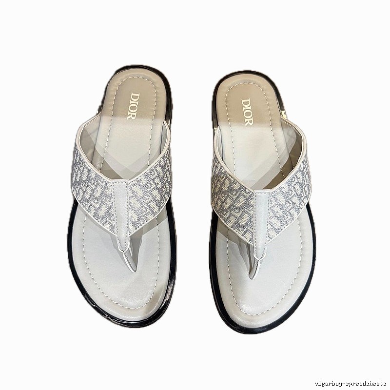 Dior Oblique Collection Light Luxury Style Light Gray Flip-Flops