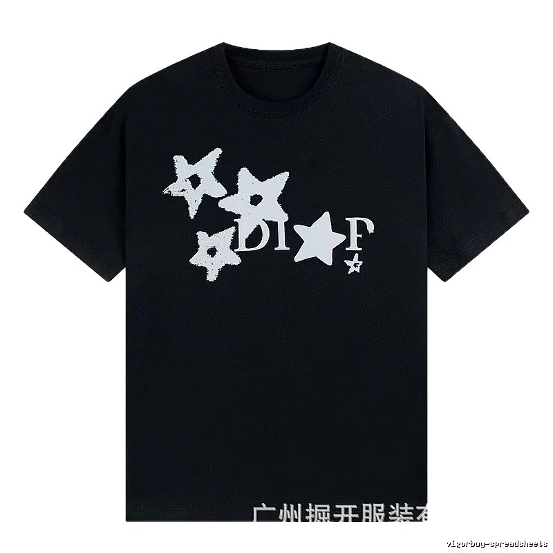 Dior Star Print Street Style Black T-Shirt