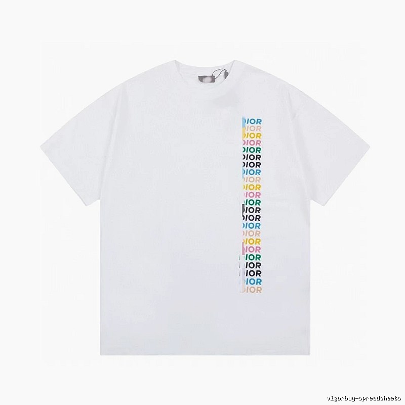 Dior Trendy Style Side-row Colored Print White T-Shirt