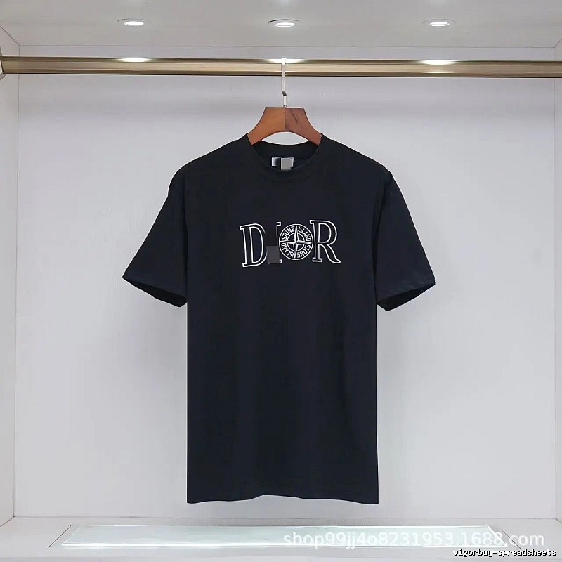 Dior x Stone Island Co-branded Casual Black Short-sleeve T-shirt