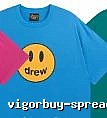 DREW Smiley Face Street Style Blue Short Sleeve T-Shirt