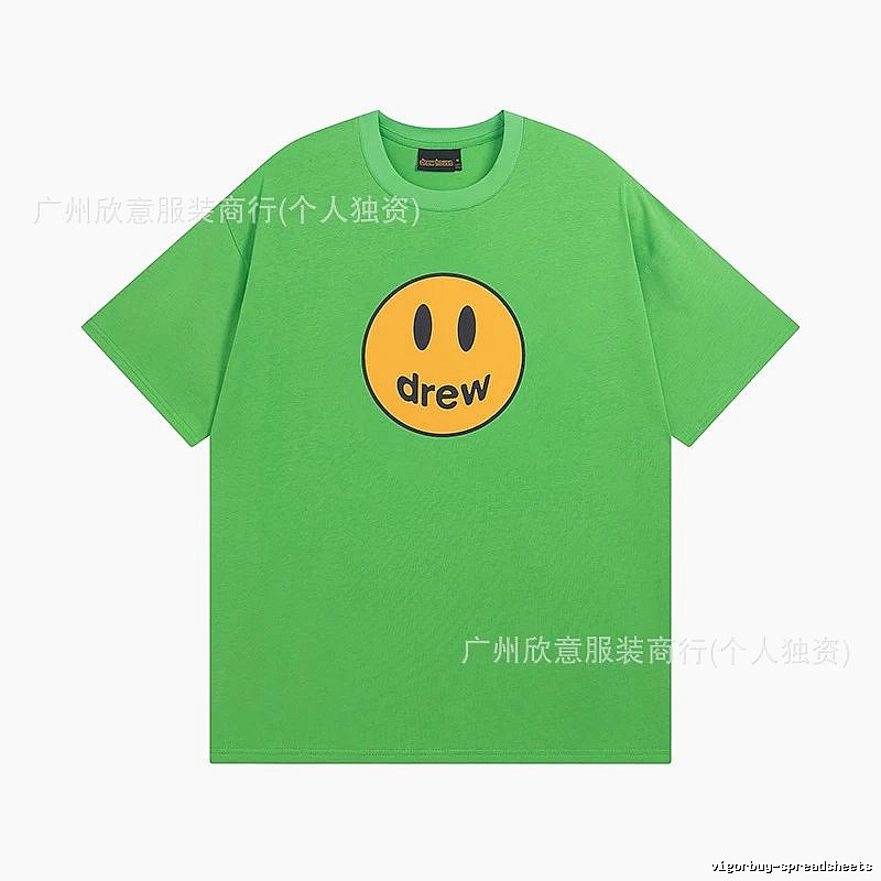 DREW Smiley Face Street Style Green Short Sleeve T-Shirt