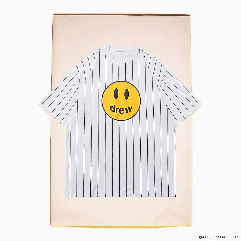 DREW Smiley Series Street Style White Striped Short Sleeve T-shirt