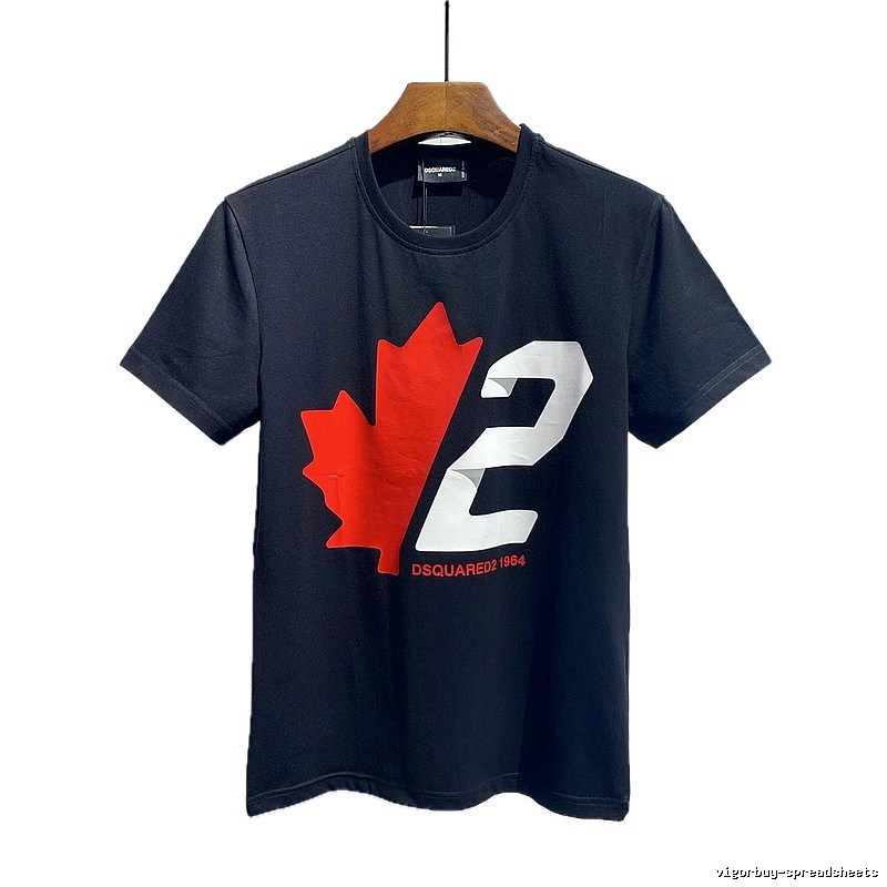 DSQ Maple Print Streetwear Black Short-sleeve T-shirt