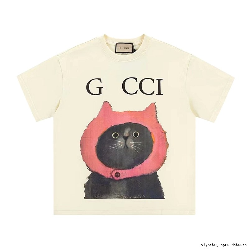 Gucci Cat Print Casual Off-white T-Shirt