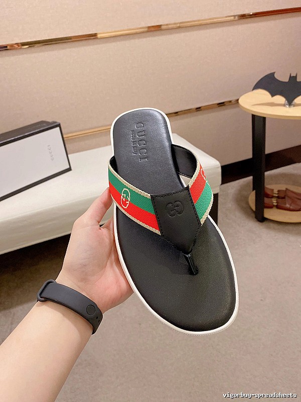Gucci Classic Webbing Stripe Casual Black Flip-Flops