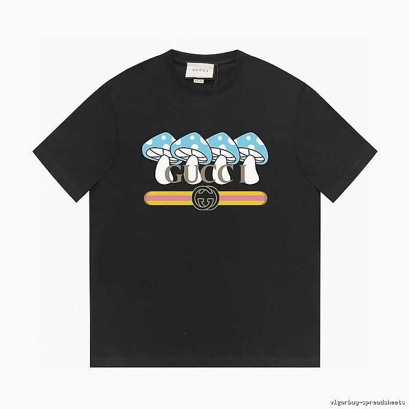 Gucci Mushroom Print Cool and Trendy Style Black Short-sleeve T-shirt