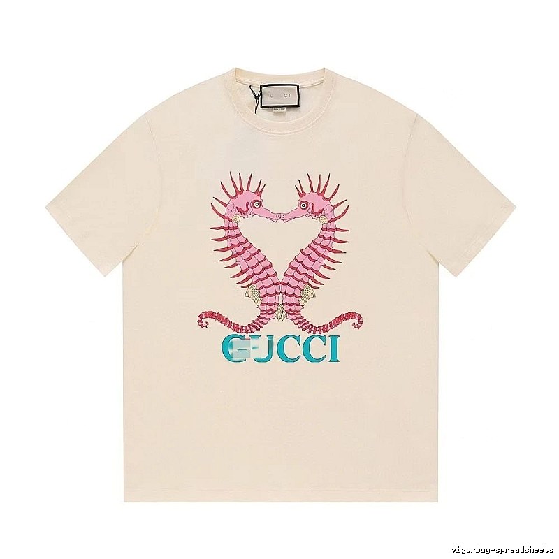 Gucci Seahorse Print Trendy Off-white Short Sleeve T-shirt