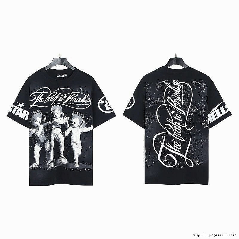 Hellstar Angel Print Street Style Black T-shirt