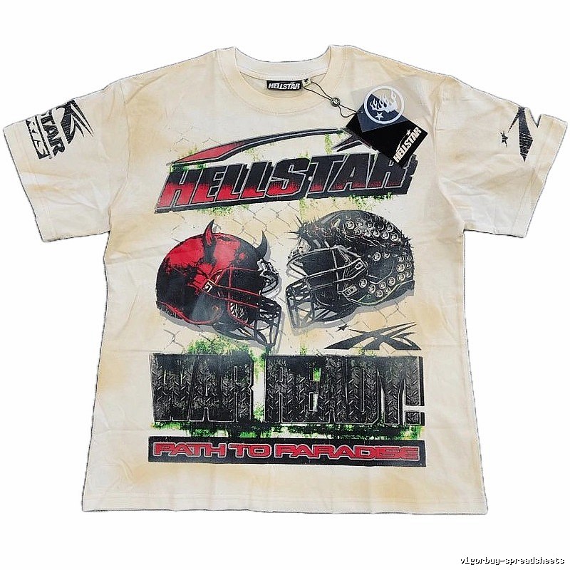 Hellstar Helmet Print Street Style Off-white T-shirt