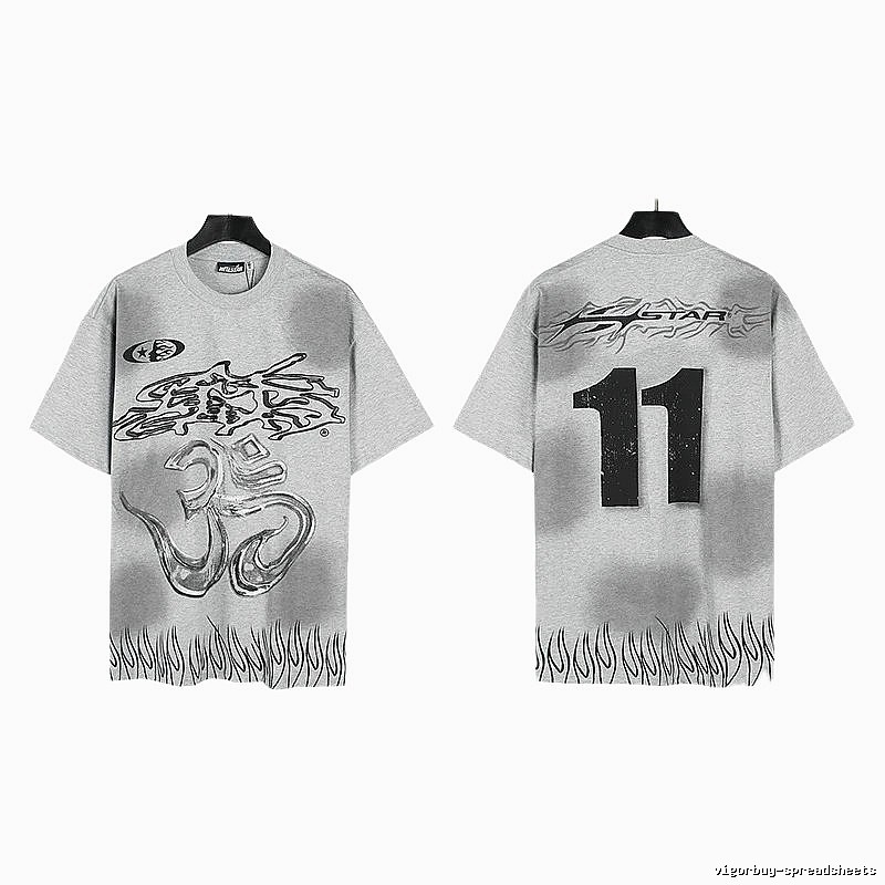 Hellstar No.11 Flame Street Style Gray T-Shirt