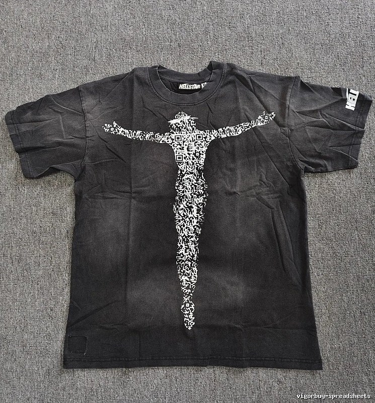 Hellstar QR Code Jesus Street Style Distressed Black T-Shirt